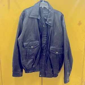 Vintage Mens Napoline Patch Quilt Leather Jacket Black Snap Pockets Size XLarge